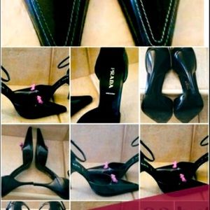 Vintage never worn Prada pump.  Beautiful Navy blue with lavender bow.